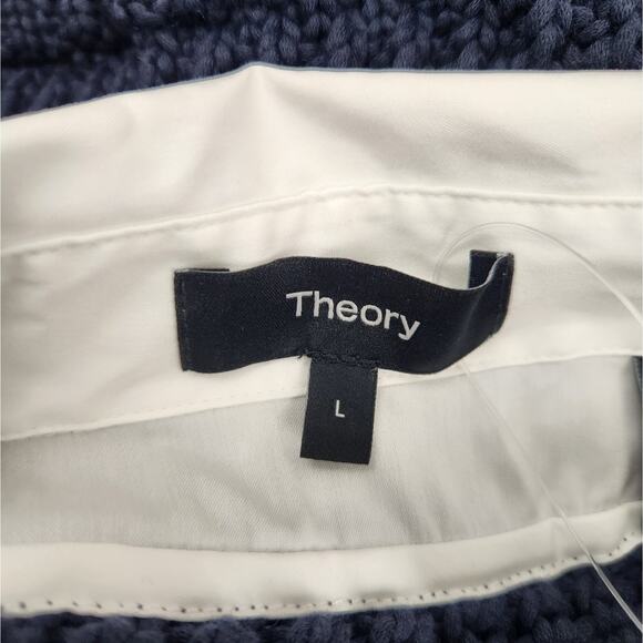 Theory Woven Combo Vest Shirt in Navy & White Size Large NWT Sweater - Picture 9 of 12